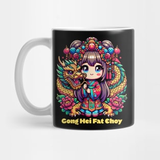 Chinese New Year Girl, Dragon, Flowers Mug